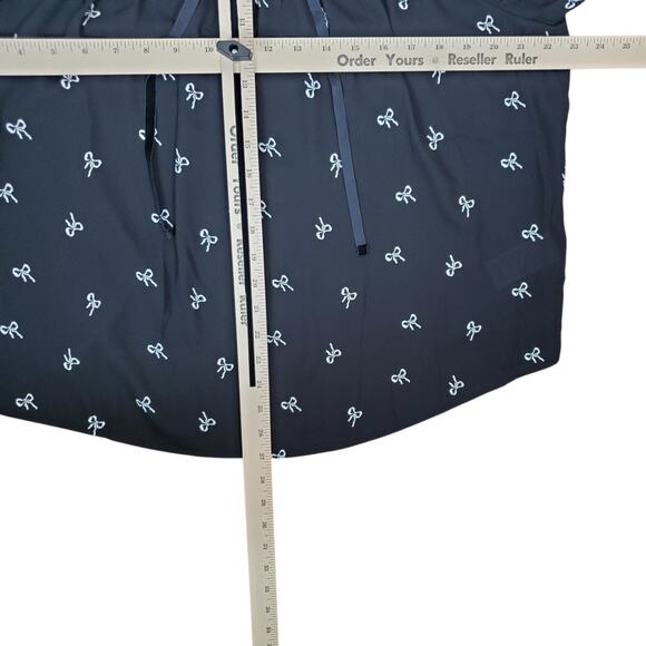 J Crew Velvet Tie Neck Top Bow Print Womens XL Black Ivory Blouse Long Sleeve - Picture 14 of 14